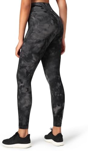 HeyNuts Pure&Plain Workout Pro 7/8 Leggings for Women, High Waisted Athletic Compression Tummy Control Yoga Pants 25'' Diamond Dye Coal Black M(8/10)