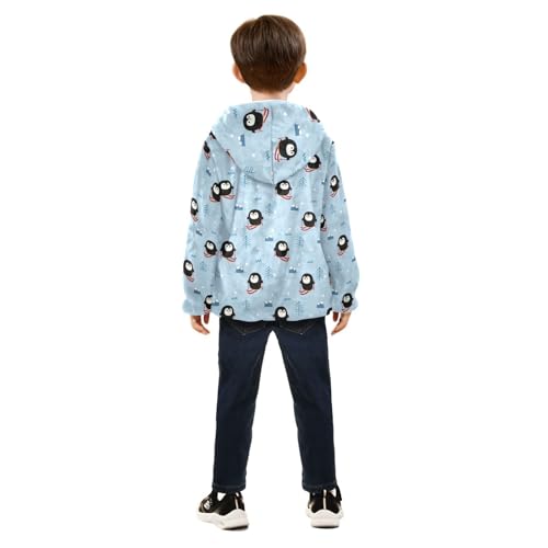 Penguin Skiing Girls Fleece Jacket Girls Fall Jacket Girls Zip Up Hoodie Girls Sherpa Jacket 2-10T4