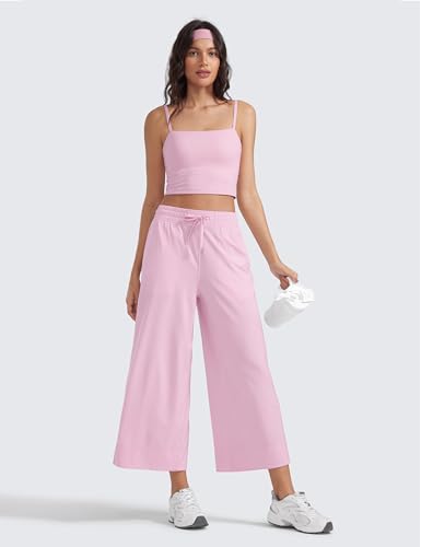Image of CRZ YOGA Lightweight Wide Leg Crop Pants 25 inch | Casual, Travel, Comfy, Soft, Split, Loose Fit, Pockets, for Women