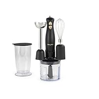 Salter Alchemy Hand Blender Set – 3 in 1 Food Chopper, Whisk & Immersion Stick Blending Rod, 2 Speed Settings, 500ml Chopping Bowl, 700ml Storage Beaker, Stainless Steel Blades, 350W, Black/Gold