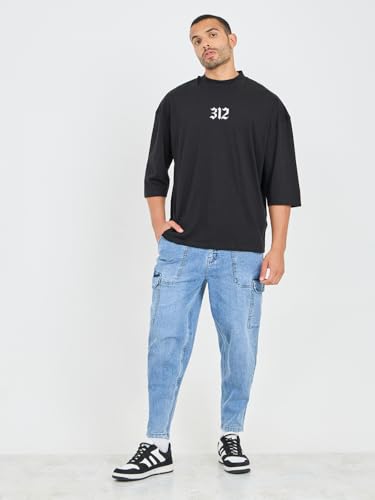 Image of Styli Men Solid Balloon Fit Jeans | Stretchable & Comfort, Mid-Rise Casual Denim Pants for Everyday Wear |Machine Washable