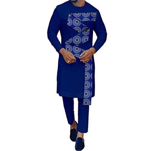 African Clothes for Couples Women Print Wax Long Sleeves A-line Dresses Sets with Men Blazer Shirt and Pants2