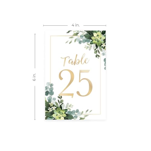 Lush Greenery Wedding Table Numbers / 28 Elegant Wedding Reception Table Number Cards / 4\" x 6\" Flat Faux Gold Anniversary Event Table Organization/Made In The USA