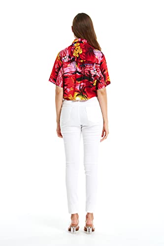 Image of Hawaii Hangover Family Matching Hawaiian Clothes, Sunset Red | Family matching Hawaiian outfits, Sunset Red, lightweight rayon, machine washable, tropical floral print, luaus, cruises