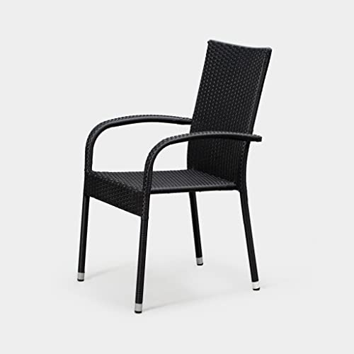Patio Sense Morgan Outdoor All-Weather Wicker Stacking Woven No Assembly Steel Powder Coated Frame Lightweight Indoor Outdoor Porch Backyard Lawn Garden Balcony - Black - Set Of 4 #TOP7
