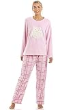 CAMILLE Superweiche warme Fleece-Charakter-Pyjama-Sets für Damen 38-40 Pink Owl