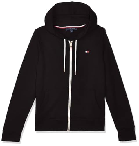 La Mejor Recopilación de Sudaderas para Mujer del mes. 46 Tommy Hilfiger Sudadera con Capucha con Cierre - Sudadera clásica para Mujer con Cordones y Capucha, Negro, XS