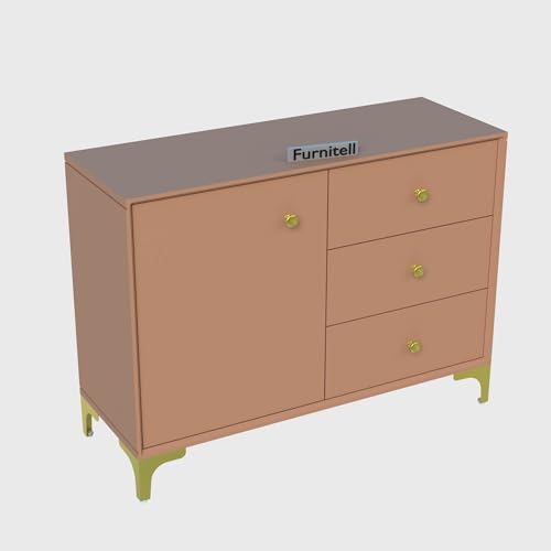 Image of Wooden Sideboard Cabinet for Living Room | Side Board Crockery Cabinet with 1 Door & 3 Drawers Storage for Dining, Drawing and Home Office | HDMR Premium Wood & Iron, Taupe