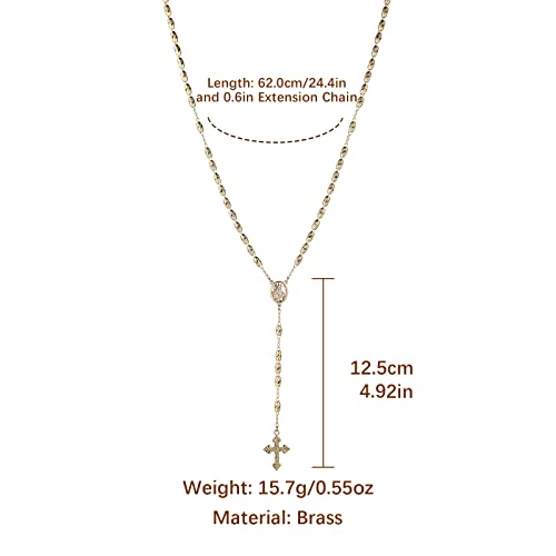 Hzman Gold Plated Dainty Choker Necklace Virgin Mary Grind Arenaceous Rosary Bead Y-Shape Necklace Crucifix Cross Pendant Adjustable Necklace For Women Jewelry Gift #TOP27