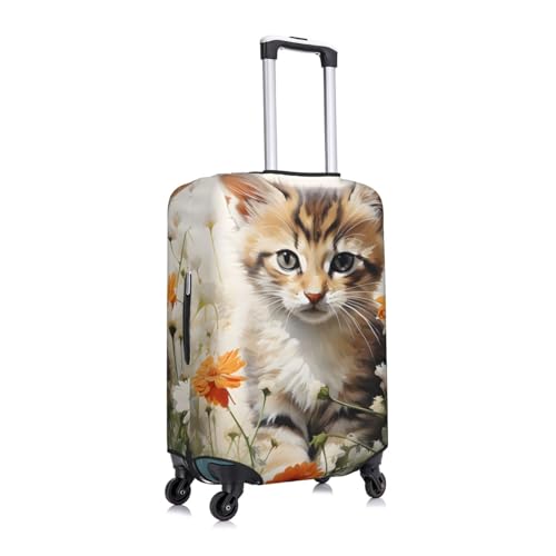 Cute Cat Daisy Travel Luggage Cover for Suitcase Anti-Scratch Fashion Suitcase Protector Washable Elastic Baggage Covers Fits 22-24 Inch Luggage for Travel Beach Holiday2