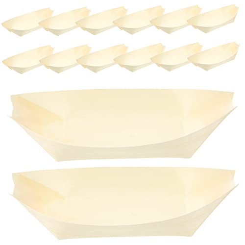 PHENOFICE 50pcs Wooden Sushi Boat Plates Natural Disposable Serving Trays for Sashimi Appetizers Charcuterie Cones for Events and Parties