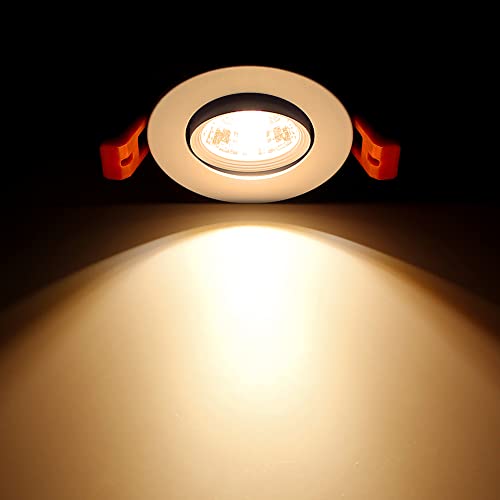 2Inch LED Recessed Ceiling Light, 3W Dimmable LED Downlight, 60 Beam Angle COB Recessed Lights with Driver, Warm White 3000K-3500K, 25W Halogen Bulbs Equivalent for Ceiling Lighting,White 1 Pack