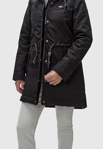 Ragwear Damen langer Mantel warme Winterjacke mit Kapuze YM-Canny Black22 Gr. M