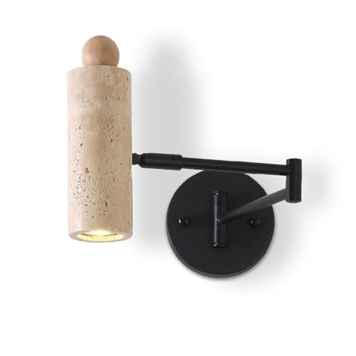 YFMYY Nordic Style Stone Wall Lamp, Adjustable Wall Mount Reading Light Headboard Lamp, Modern Yellow Travertine Wall Lamp, Hardwired Indoor Wall Sconce for Bedroom Bedside Living Room(Wood Color)