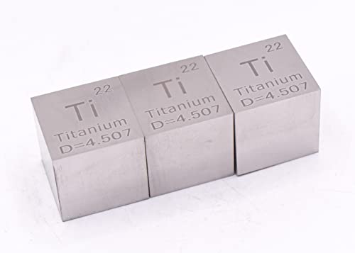 Image of 1 inch 25.4mm Titanium Metal Cube Ti up to 99.9% Pure Periodic Table Element Engraved Density Collection Science Education Display Block Cube + Acrylic Case Box - 1PC