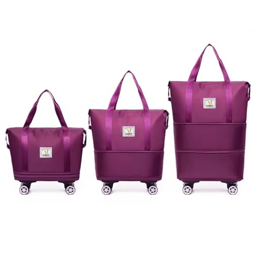 Image of Rolling Duffle Bag with Wheels, Expandable Foldable Travel Duffle Bag with Telescopic Handle, Portable Wheeled Luggage Bag for Travel, Lightweight Foldable Suitcase Bag for Men & Women (Maroon)