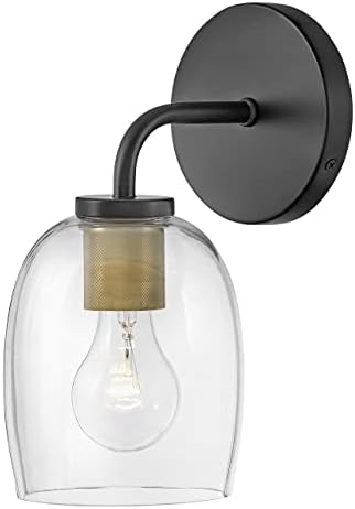 Lark Percy 85010BK Single Light Bath Vanity Fixture, Transitional Style, Bell-Shaped Clear Glass Shade, Mount Up or Down, Black