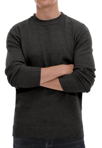 Hisir Pullover Herren Strickpullover Rundhals Pulli Männer, Bequem und Weich, Warmer Winter Pullover für Männer, Herren Basic Pullover mit Langen Ärmeln (Dunkelgrau, L)