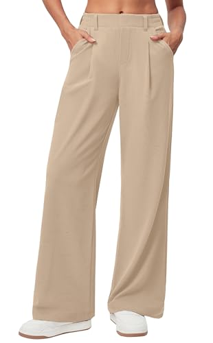 Timuspo Stoffhose Dmen Weites Bein Elegant Marlene Dietrich Hosen Hohe Taille Plissee Hose Sommer Anzughose Khaki XL