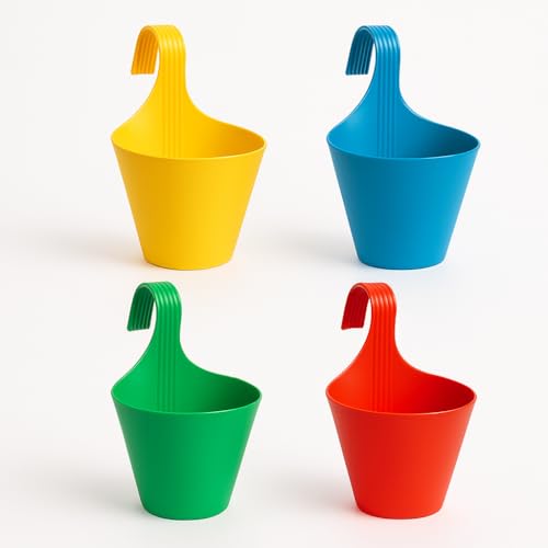 Go Hooked Plastic Hanging Pots & Planters- Multicolour, Set of 4