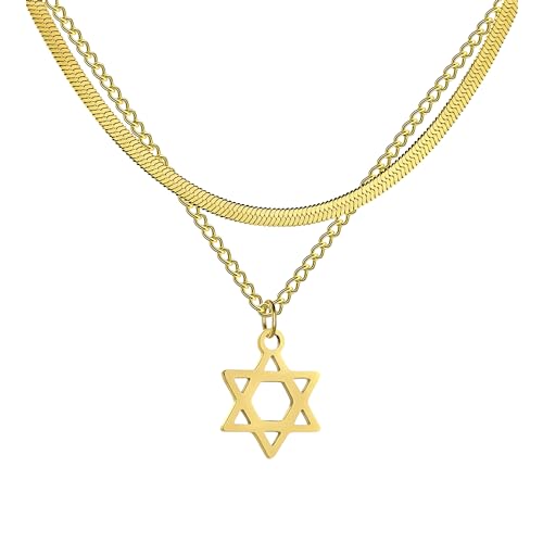 Collier étoile de David en argent 925 anti ternissement pour un bijou double couche durable