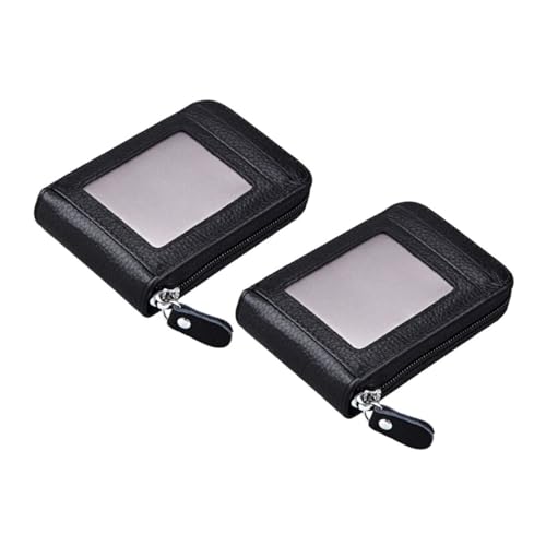 YARNOW 2pcs Cowhide Multi Card Wallet Slim Theft Card Holder for Men and Women Compact Zipper Organizer Spacious Slots Black
