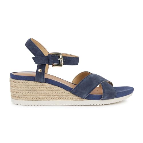 Geox Sandalia de cuña D Ischia Corda C para mujer, azul marino, 39 EU, azul marino, 39 EU