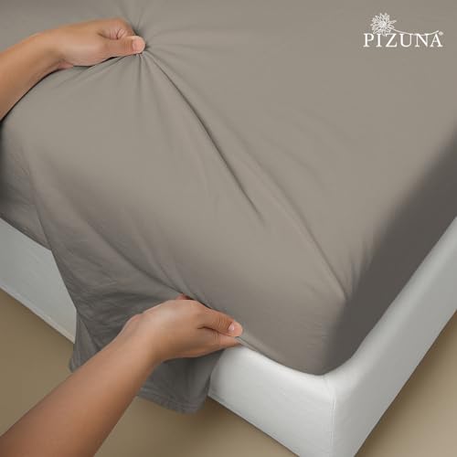 Image of Pizuna 100% Cotton Bedsheet Super King Size Simply Taupe, 600 Thread Count Long Staple Combed Cotton Flat Bedsheets 108x108 Inches with 4 Pillow Covers, Bed Sheet for Super King Size Bed