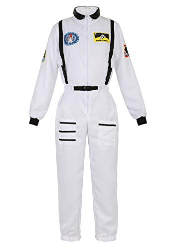 frawirshau Astronaut Costume Adult Role Play Cosplay Costumes Spacewoman Flight Jumpsuit Space Suit for Women White XS