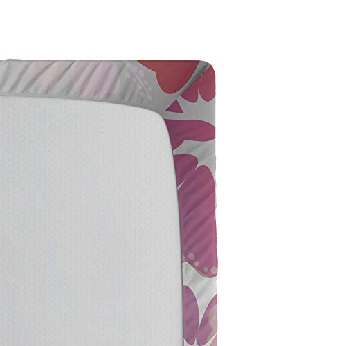 Lunarable Hawaiian Fitted Sheet, Exotic Floral Island Theme Tropical Hawaii Flowers Pattern Print, Soft Decorative Fabric Bedding All-Round Elastic Pocket, Queen Size, Pink Orange #TOP4