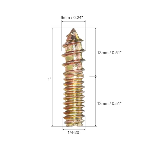 Image of uxcell 1 /4-20x1 Hanger Bolts, 8pcs Double Ended Screws Wood Dowel Screws for Furniture