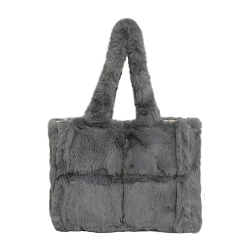 Waniki Bolso de mano de felpa para mujer, tamaño mediano, mullido, bolso de la compra, bolso de hombro, piel sintética, bolso de osito, monocolor, bolso de invierno, bolso acolchado de invierno, bolso