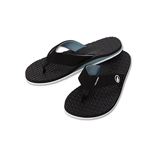 Image of Volcom Men's Recliner Sandals - Water-Friendly Flip Flops with Recliner Comfort Foam Footbed, Black Combo, 10