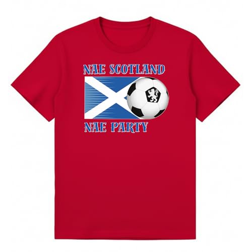Image of Nae Scotland Nae Party Sports Football Mens Graphic T-Shirt Retro Novelty Soccer Fan Tee Scottish Heritage Sportswear Apparel Red S