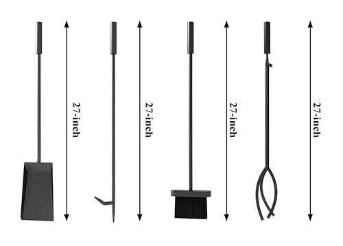 CALIDOLA Wrought Iron Fireplace Tools with Chimney Poker, Tongs, Shovel, Brush and Stand Hearth Accessories Set,Black Fireplace Companion Set - Thumbnail 6