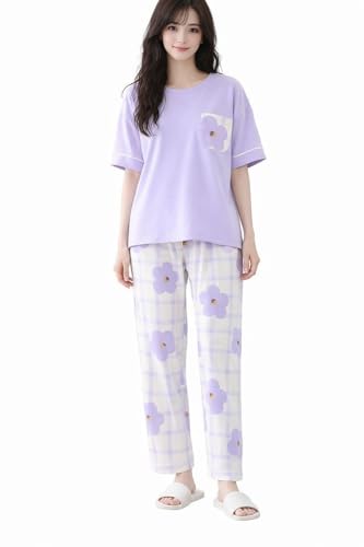 Image of Womens Night Dress Pajama Set Soft Stretchable Spandex Nightwear Night Suit Ladies Loungewear Sleepwear Two Piece Top and Pyjama Set for Women