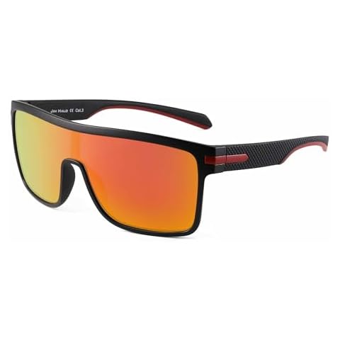 JIM HALO Polarized Shield Sunglasses Oversized Flat Top Square Glasses for Men (Black Frame/Polarized Flash Orange Lens) Cover