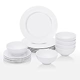 SUPER DEAL Round 18-Piece White Kitchen Dinnerware Set, Service for 6, Plates and Bowls – Microwave, Oven and Dishwasher Safe