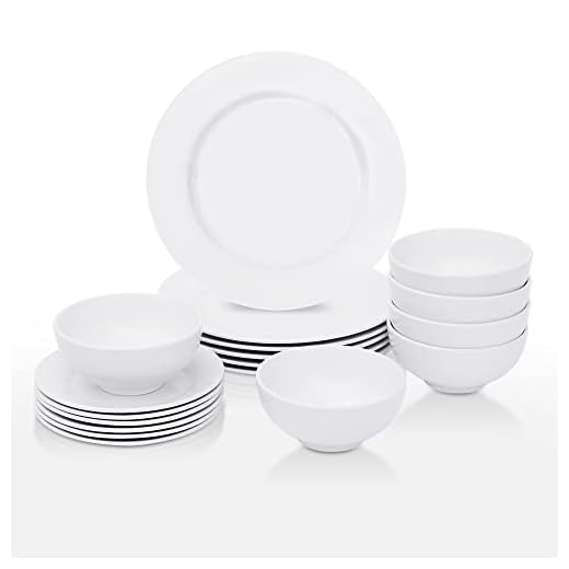 SUPER DEAL Round 18-Piece White Kitchen Dinnerware Set, Service for 6, Plates and Bowls – Microwave, Oven and Dishwasher Safe