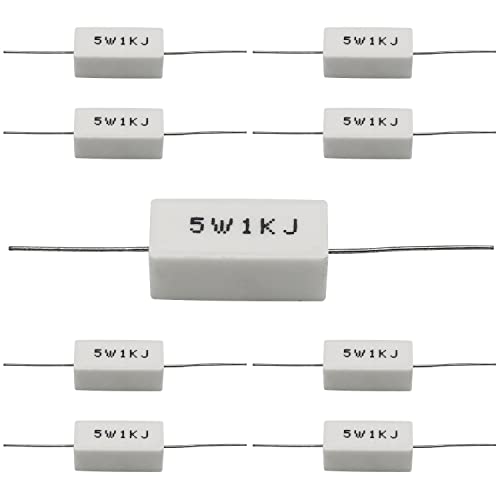 Cement Resistor,10 Pcs 5W 1K Ohm 5% Axial Lead Wire Resistor White Wound Fixed Ceramic Cement Resistors Wirewound Cement Power Resistors Flame Heat Moisture Resistance Precharge Horizontal Resistors #TOP1