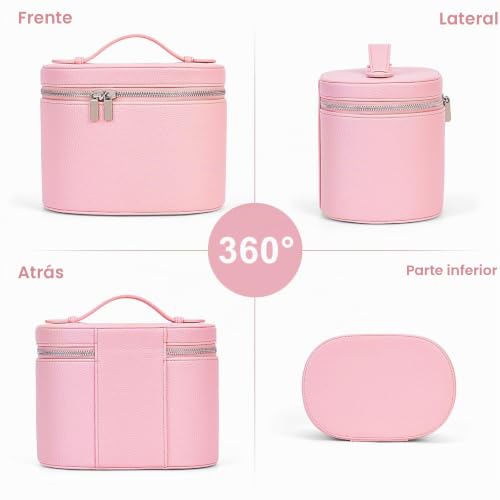 Estuche de tocador marrón HiTotes de 20 cm con divisores y diseño portátil para maquillaje 5