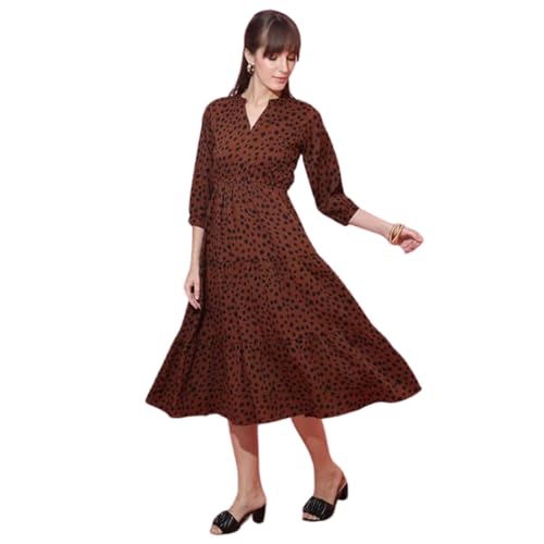 Image of Sheetal Associates Women's Casual 3 /4 Sleeve Crepe Fit and Flare Dress| Comfortable Relaxed Fit Summer Party Dress