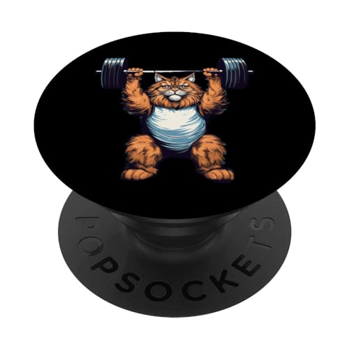 Maine Coon Cat Powerlifting Weightlifting Gym Workout PopSockets Standard PopGrip