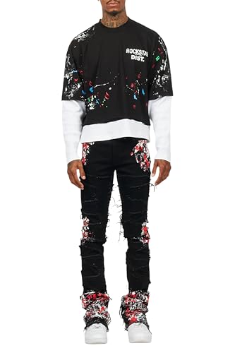 Men's Kodak Black/Red Painter Stacked Flare Fringe Jean