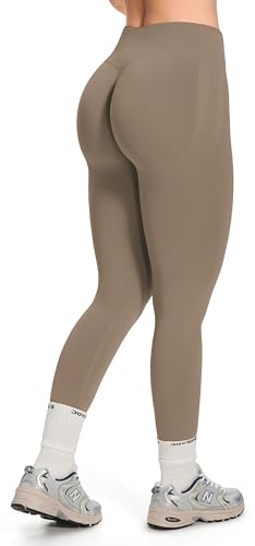 JOYSPELS Sport Leggings Damen Scrunch Butt, Sporthose Damen Lang Blickdicht Po Push Up Gym Seamless Leggins Tights Champagnerbeige M