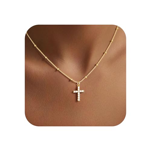 Turandoss Cross Necklace for Women Teen Girls, 14K Gold Plated Necklace