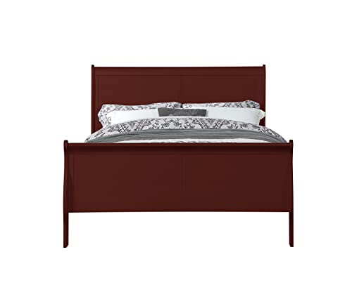 I-Pook Queen Size Platform Bed Frame, Solid Wood Platform Bed With Headboard And Footboard Modern Sleigh Bed With Wood Slats Support For Adults Boys Girls Easy Assembly, Cherry #TOP1