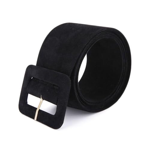 Casual Luxury Brand Design Ladies Dress Strap Waist Band Square Pin Buckle Waistband Velvet Belt(black)