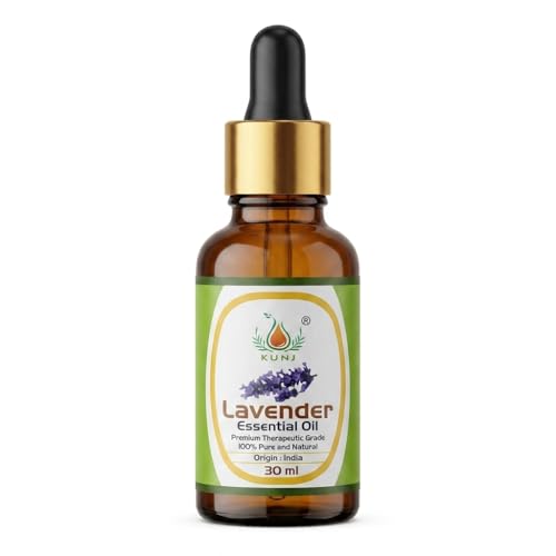 Image of KUNJ Lavender Essential Oil 30ml - 100% Pure & Natural Steam Distilled Oil for Sleep Support, Stress Relief, Relaxation, Aromatherapy, Diffuser & Skin Care