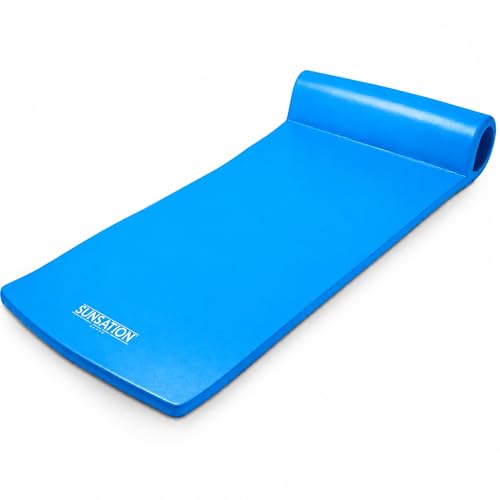 TRC Recreation Sunsation Pool Float 1.75' Thick Foam Lounger Mat for Adults, 70' x 26' - Vinyl Coated Water Floating Pad with Built-in Roll Pillow for Lake or Beach Swimming Use